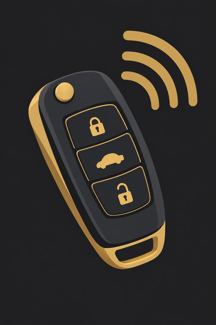 Illustration of a car key fob with signal waves for a Los Angeles, CA home