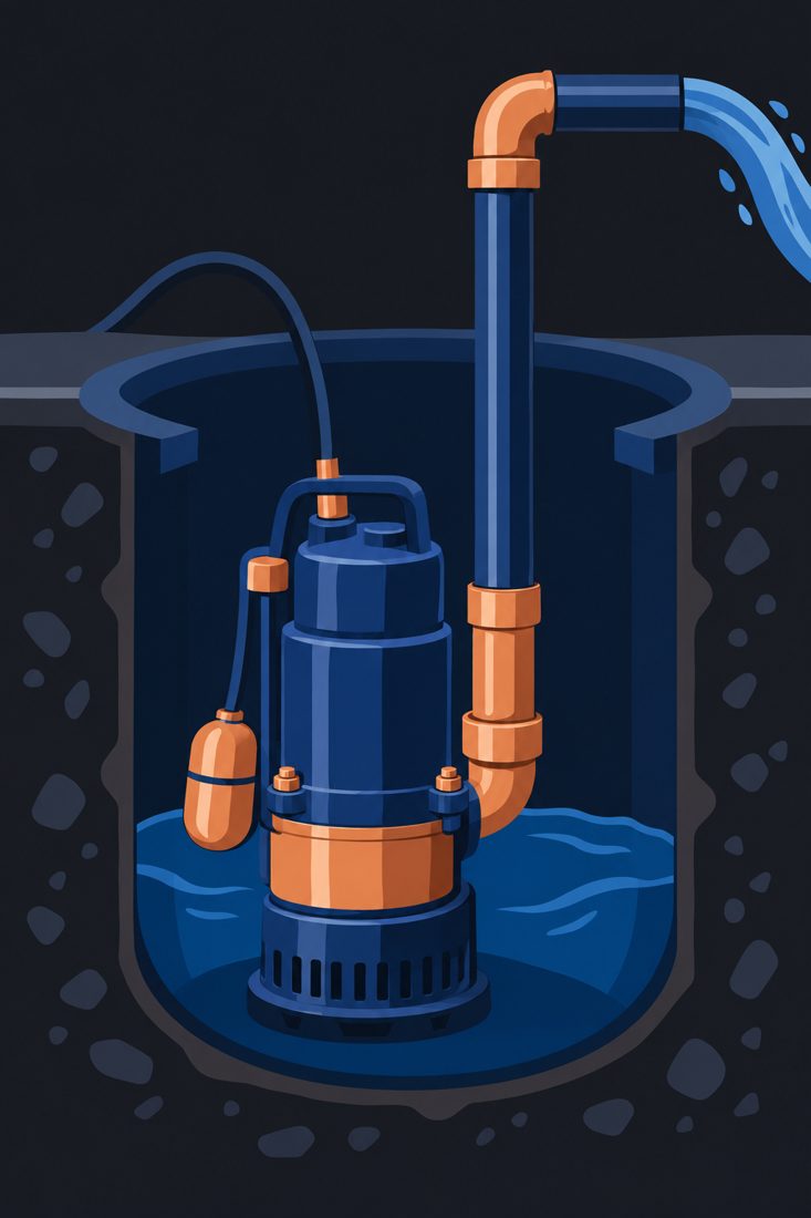Illustration of a sump pump in a pit for a Vista, CA home